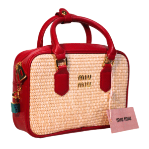 MIU MIU | PANIER EN RAPHIA ET CUIR ROUGE